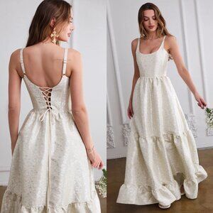 V. Chapman Avery Maxi Dress Light Blue Duchess Tiered‎ Corset Size 8 NWT